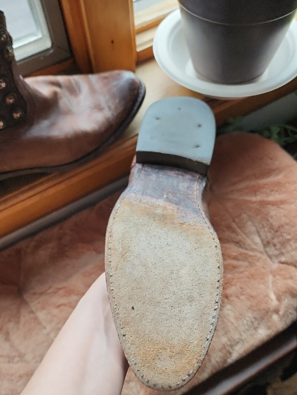 Frye Brown Leather Boot Interior with Branded Pull Tab - Picture 5 of 9